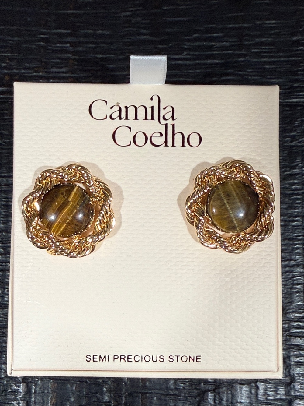 Camila Coelho Gold Braided Tiger's Eye Stud Earrings